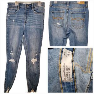 Abercrombie & Fitch Size 27/4 28x27 Short Mom High Rise Jeans Distressed Outside